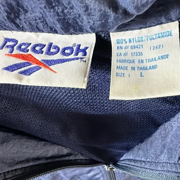 VINTAGE Reebok Windbreaker Jacket Men's Large Navy Blue Full Zip 90s - Picture 5 of 7
